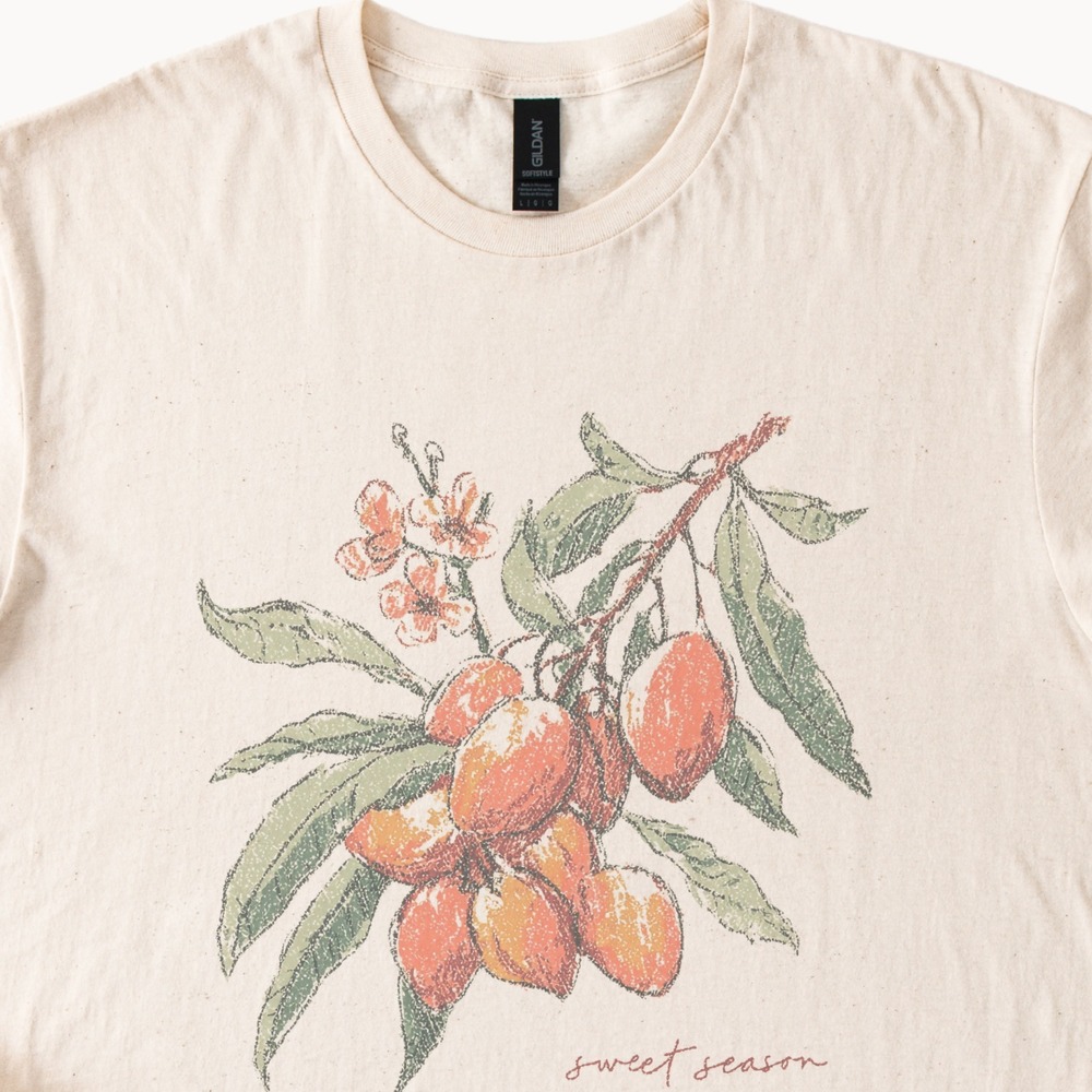 Sweet Season Botanical Graphic Tee Vintage Fruit Flower Illustration